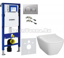 Комплект Унитаз подвесной Geberit Smyle Square 500.683.01.1 с крышкой-сиденьем с микролифтом + Крепления Duofix 111.815.00.1 к стене + Шумоизоляция + Инсталляция UP 320 111.300.00.5 + Кнопка Sigma 20 115.882.JQ.1 хром матовый, хром глянцевый