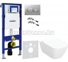 Комплект Унитаз подвесной Geberit Smyle Square 500.685.01.1 с микролифтом + Крепления Duofix 111.815.00.1 к стене + Шумоизоляция + Инсталляция UP 320 111.300.00.5 + Кнопка Sigma 20 115.882.JQ.1 хром матовый, хром глянцевый