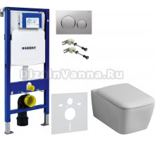 Комплект Унитаз подвесной Geberit iCon Square 201950000 + Крышка Square 571910000 + Крепления Duofix 111.815.00.1 к стене + Шумоизоляция + Инсталляция UP 320 111.300.00.5 + Кнопка Sigma 20 115.882.JQ.1 хром матовый, хром глянцевый