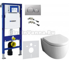Комплект Унитаз подвесной Geberit iCon + Крышка + Крепления Duofix 111.815.00.1 к стене + Шумоизоляция + Инсталляция UP 320 111.300.00.5 + Кнопка Sigma 20 115.882.JQ.1 хром матовый, хром глянцевый