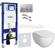 Комплект Унитаз подвесной Geberit Acanto + Крышка + Крепления Duofix 111.815.00.1 к стене + Шумоизоляция + Инсталляция UP 320 111.300.00.5 + Кнопка Sigma 20 115.882.JQ.1 хром матовый, хром глянцевый