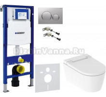 Комплект Унитаз подвесной Geberit AquaClean Sela 146.224.11.1 альпийский белый + Крепления Duofix 111.815.00.1 к стене + Шумоизоляция + Инсталляция UP 320 111.300.00.5 + Кнопка Sigma 20 115.882.JQ.1 хром матовый, хром глянцевый