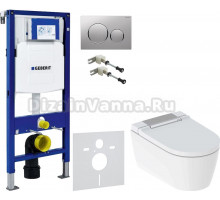 Комплект Унитаз подвесной Geberit AquaClean Sela 146.224.21.1 вставка глянцевый хром + Крепления Duofix 111.815.00.1 к стене + Шумоизоляция + Инсталляция UP 320 111.300.00.5 + Кнопка Sigma 20 115.882.JQ.1 хром матовый, хром глянцевый