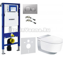 Комплект Унитаз подвесной Geberit AquaClean Mera Comfort 146.214.21.1 с системой удаления запахов, глянцевый хром + Крепления Duofix 111.815.00.1 к стене + Шумоизоляция + Инсталляция UP 320 111.300.00.5 + Кнопка Sigma 20 115.882.JQ.1 хром матовый, хром гл
