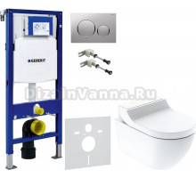 Комплект Унитаз подвесной Geberit AquaClean Tuma Comfort 146.294.SI.1 вставка белое стекло + Крепления Duofix 111.815.00.1 к стене + Шумоизоляция + Инсталляция UP 320 111.300.00.5 + Кнопка Sigma 20 115.882.JQ.1 хром матовый, хром глянцевый