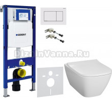 Комплект Унитаз подвесной Geberit Smyle Square 500.683.01.1 с крышкой-сиденьем с микролифтом + Крепления Duofix 111.815.00.1 к стене + Шумоизоляция + Инсталляция UP 320 111.300.00.5 + Кнопка Sigma 30 115.883.JT.1 белая матовая, хром глянцевый