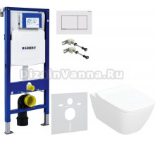 Комплект Унитаз подвесной Geberit Smyle Square 500.685.01.1 с микролифтом + Крепления Duofix 111.815.00.1 к стене + Шумоизоляция + Инсталляция UP 320 111.300.00.5 + Кнопка Sigma 30 115.883.JT.1 белая матовая, хром глянцевый