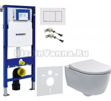 Комплект Унитаз подвесной Geberit iCon + Крышка Slim 500.670.01.1 + Крепления Duofix 111.815.00.1 к стене + Шумоизоляция + Инсталляция UP 320 111.300.00.5 + Кнопка Sigma 30 115.883.JT.1 белая матовая, хром глянцевый
