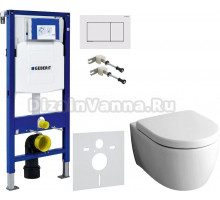 Комплект Унитаз подвесной Geberit iCon + Крышка + Крепления Duofix 111.815.00.1 к стене + Шумоизоляция + Инсталляция UP 320 111.300.00.5 + Кнопка Sigma 30 115.883.JT.1 белая матовая, хром глянцевый