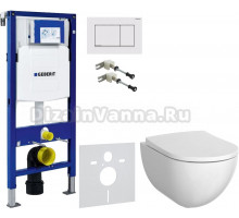 Комплект Унитаз подвесной Geberit Acanto + Крышка + Крепления Duofix 111.815.00.1 к стене + Шумоизоляция + Инсталляция UP 320 111.300.00.5 + Кнопка Sigma 30 115.883.JT.1 белая матовая, хром глянцевый