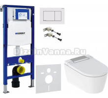 Комплект Унитаз подвесной Geberit AquaClean Sela 146.224.21.1 вставка глянцевый хром + Крепления Duofix 111.815.00.1 к стене + Шумоизоляция + Инсталляция UP 320 111.300.00.5 + Кнопка Sigma 30 115.883.JT.1 белая матовая, хром глянцевый