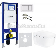 Комплект Унитаз подвесной Geberit AquaClean Mera Comfort 146.214.11.1 с системой удаления запахов, альпийский белый + Крепления Duofix 111.815.00.1 к стене + Шумоизоляция + Инсталляция UP 320 111.300.00.5 + Кнопка Sigma 30 115.883.JT.1 белая матовая, хром