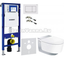Комплект Унитаз подвесной Geberit AquaClean Mera Comfort 146.214.21.1 с системой удаления запахов, глянцевый хром + Крепления Duofix 111.815.00.1 к стене + Шумоизоляция + Инсталляция UP 320 111.300.00.5 + Кнопка Sigma 30 115.883.JT.1 белая матовая, хром г