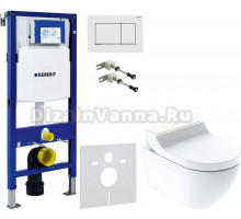 Комплект Унитаз подвесной Geberit AquaClean Tuma Comfort 146.294.SI.1 вставка белое стекло + Крепления Duofix 111.815.00.1 к стене + Шумоизоляция + Инсталляция UP 320 111.300.00.5 + Кнопка Sigma 30 115.883.JT.1 белая матовая, хром глянцевый