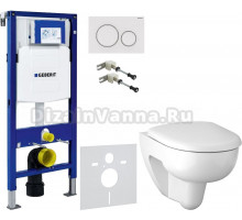 Комплект Унитаз подвесной Geberit Renova 500.801.00.1 с сиденьем и быстросъемной крышкой с микролифтом + Крепления Duofix 111.815.00.1 к стене + Шумоизоляция + Инсталляция UP 320 111.300.00.5 + Кнопка Sigma 20 115.882.11.1 белая