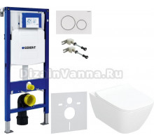 Комплект Унитаз подвесной Geberit Smyle Square 500.685.01.1 с микролифтом + Крепления Duofix 111.815.00.1 к стене + Шумоизоляция + Инсталляция UP 320 111.300.00.5 + Кнопка Sigma 20 115.882.11.1 белая