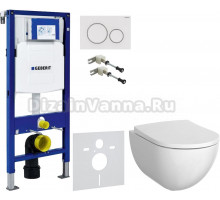 Комплект Унитаз подвесной Geberit Acanto + Крышка + Крепления Duofix 111.815.00.1 к стене + Шумоизоляция + Инсталляция UP 320 111.300.00.5 + Кнопка Sigma 20 115.882.11.1 белая