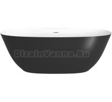 Ванна из искусственного камня Plumberia Selection Veloma 170x75 см, отдельностоящая, овальная, с декоративными ножками, со сливом-переливом, с донным клапаном, черная, матовая, фурнитура белая