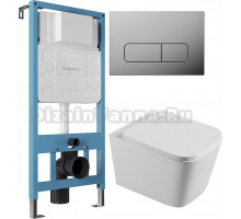 Комплект Унитаз подвесной STWORKI Бурос BU-04up безободковый, с микролифтом + Инсталляция Aqueduto Tecnica TEC01 + Кнопка Forma FOR0100 хром