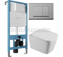 Комплект Унитаз подвесной STWORKI Бурос BU-04up безободковый, с микролифтом + Инсталляция Aqueduto Tecnica TEC01 + Кнопка Quadrado QUA0100 хром