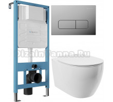 Комплект Унитаз подвесной STWORKI Муле HDC510NWH с микролифтом, безободковый + Инсталляция Aqueduto Tecnica TEC01 + Кнопка Forma FOR0100 хром