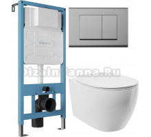 Комплект Унитаз подвесной STWORKI Муле HDC510NWH с микролифтом, безободковый + Инсталляция Aqueduto Tecnica TEC01 + Кнопка Quadrado QUA0100 хром