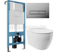 Комплект Унитаз подвесной STWORKI Муле HDC510NWH с микролифтом, безободковый + Инсталляция Aqueduto Tecnica TEC01 + Кнопка Retangulo RET0100 хром