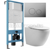 Комплект Унитаз подвесной STWORKI Кронборг KR-01up безободковый, с микролифтом, встроенный, фарфор, с горизонтальным выпуском + Инсталляция Aqueduto Tecnica TEC01 + Кнопка Circulo CIR0100 хром