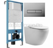 Комплект Унитаз подвесной STWORKI Кронборг KR-01up безободковый, с микролифтом, встроенный, фарфор, с горизонтальным выпуском + Инсталляция Aqueduto Tecnica TEC01 + Кнопка Retangulo RET0100 хром