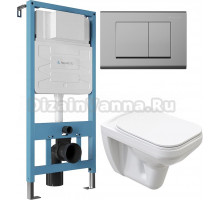 Комплект Унитаз подвесной STWORKI Дублин SETK3504-0605-001-1-6000 с микролифтом + Инсталляция Aqueduto Tecnica TEC01 + Кнопка Quadrado QUA0100 хром