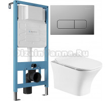 Комплект Унитаз подвесной STWORKI Монтре MO-01up безободковый, с микролифтом + Инсталляция Aqueduto Tecnica TEC01 + Кнопка Forma FOR0100 хром