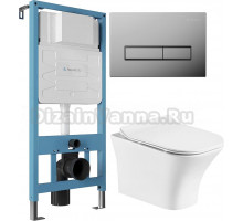 Комплект Унитаз подвесной STWORKI Монтре MO-01up безободковый, с микролифтом + Инсталляция Aqueduto Tecnica TEC01 + Кнопка Retangulo RET0100 хром