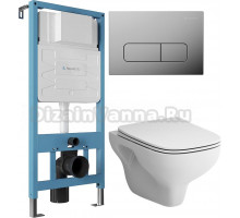 Комплект Унитаз подвесной STWORKI Берген HCBRG1700SC безободковый, с микролифтом + Инсталляция Aqueduto Tecnica TEC01 + Кнопка Forma FOR0100 хром