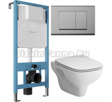 Комплект Унитаз подвесной STWORKI Берген HCBRG1700SC безободковый, с микролифтом + Инсталляция Aqueduto Tecnica TEC01 + Кнопка Quadrado QUA0100 хром