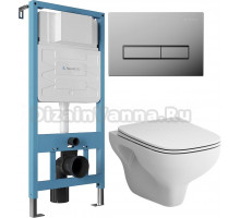 Комплект Унитаз подвесной STWORKI Берген HCBRG1700SC безободковый, с микролифтом + Инсталляция Aqueduto Tecnica TEC01 + Кнопка Retangulo RET0100 хром