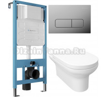 Комплект Унитаз подвесной STWORKI Хаммель HDC520WH с микролифтом + Инсталляция Aqueduto Tecnica TEC01 + Кнопка Forma FOR0100 хром