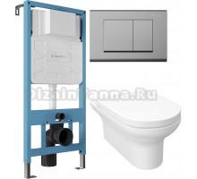 Комплект Унитаз подвесной STWORKI Хаммель HDC520WH с микролифтом + Инсталляция Aqueduto Tecnica TEC01 + Кнопка Quadrado QUA0100 хром