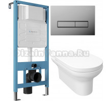 Комплект Унитаз подвесной STWORKI Хаммель HDC520WH с микролифтом + Инсталляция Aqueduto Tecnica TEC01 + Кнопка Retangulo RET0100 хром