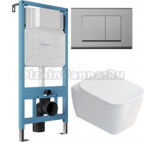 Комплект Унитаз подвесной STWORKI Монтре SETK3204-2616 безободковый, с микролифтом + Инсталляция Aqueduto Tecnica TEC01 + Кнопка Quadrado QUA0100 хром