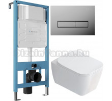 Комплект Унитаз подвесной STWORKI Монтре SETK3204-2616 безободковый, с микролифтом + Инсталляция Aqueduto Tecnica TEC01 + Кнопка Retangulo RET0100 хром