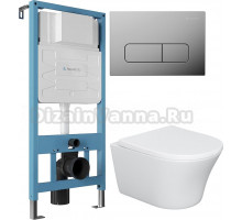 Комплект Унитаз подвесной STWORKI Вестерос HCVST1700SC безободковый, с микролифтом + Инсталляция Aqueduto Tecnica TEC01 + Кнопка Forma FOR0100 хром