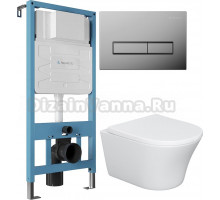 Комплект Унитаз подвесной STWORKI Вестерос HCVST1700SC безободковый, с микролифтом + Инсталляция Aqueduto Tecnica TEC01 + Кнопка Retangulo RET0100 хром