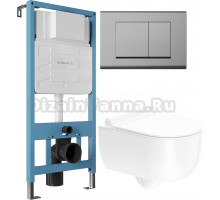 Комплект Унитаз подвесной STWORKI Ольборг HCOLB1700SC безободковый, с микролифтом + Инсталляция Aqueduto Tecnica TEC01 + Кнопка Quadrado QUA0100 хром