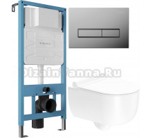 Комплект Унитаз подвесной STWORKI Ольборг HCOLB1700SC безободковый, с микролифтом + Инсталляция Aqueduto Tecnica TEC01 + Кнопка Retangulo RET0100 хром