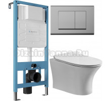 Комплект Унитаз подвесной STWORKI Дублин Db-01UP безободковый, с микролифтом, подвесной, с прямым выпуском, фарфоровый + Инсталляция Aqueduto Tecnica TEC01 + Кнопка Quadrado QUA0100 хром