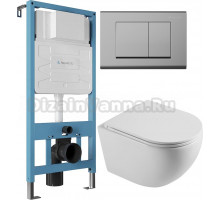 Комплект Унитаз подвесной STWORKI Скаген SK-09up безободковый, с микролифтом + Инсталляция Aqueduto Tecnica TEC01 + Кнопка Quadrado QUA0100 хром