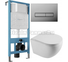 Комплект Унитаз подвесной STWORKI Скаген SK-09up безободковый, с микролифтом + Инсталляция Aqueduto Tecnica TEC01 + Кнопка Retangulo RET0100 хром