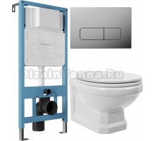 Комплект Унитаз подвесной STWORKI Драммен HDC609WH с микролифтом + Инсталляция Aqueduto Tecnica TEC01 + Кнопка Forma FOR0100 хром