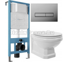 Комплект Унитаз подвесной STWORKI Драммен HDC609WH с микролифтом + Инсталляция Aqueduto Tecnica TEC01 + Кнопка Retangulo RET0100 хром