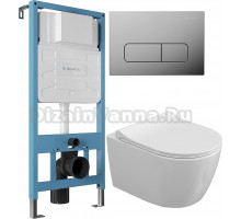 Комплект Унитаз подвесной STWORKI Ларвик 5512 безободковый + Крышка + Инсталляция Aqueduto Tecnica TEC01 + Кнопка Forma FOR0100 хром
